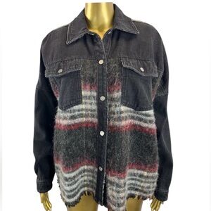 Zara Ladies Wool Plaid Patchwork Black Denim Jacket Size  M
